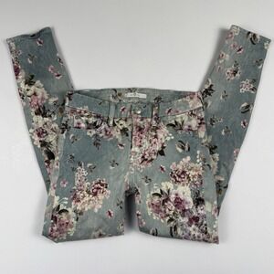 7 For All Mankind Womens 26 Floral Ankle Jeans Hydrangea Blue Skinny Cottagecore